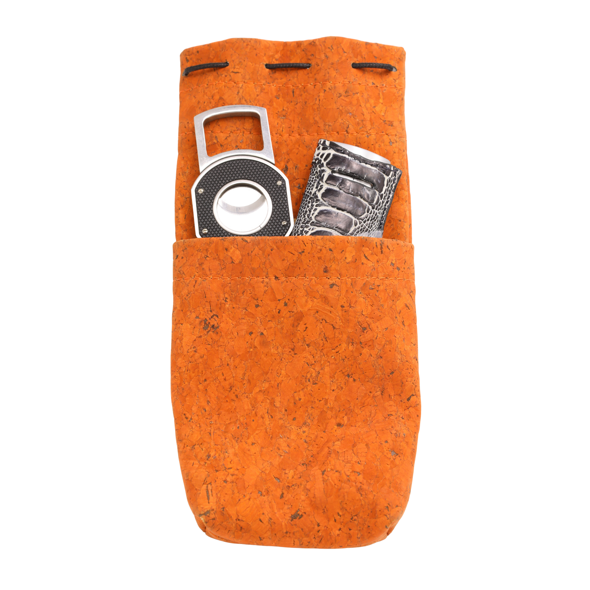 Orange cork wallet with a bottle opener and money clip on a white background