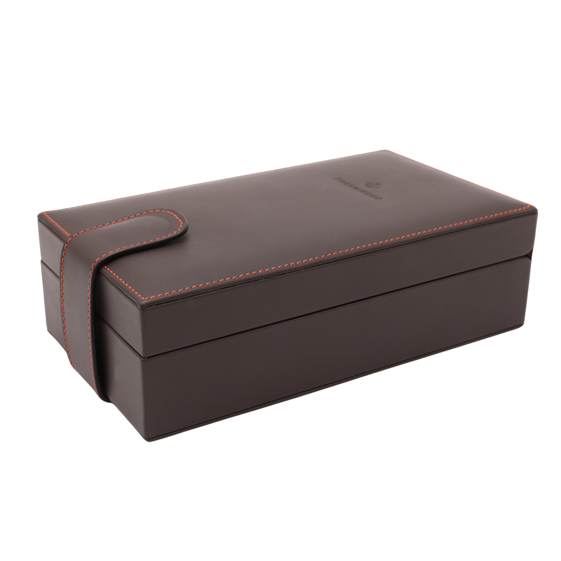 Brown leather Cigar box with visible stitching