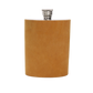 Brown leather flask with silver cap on a white background