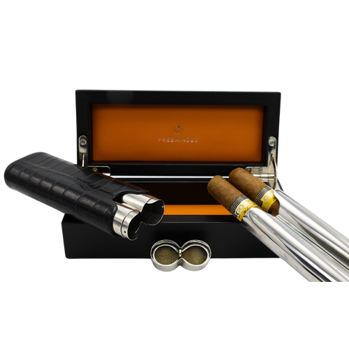 Sterling Italian Silver Cigar Case - Double Compartment — Limited Edition Crocodile